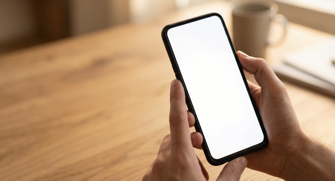 Hand drukt twee knoppen op een smartphone in op het moment dat een schermafbeelding wordt gemaakt